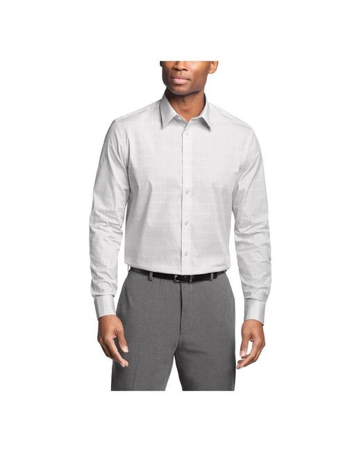 Calvin Klein Gray Dress Shirt Regular Fit Non Iron Stretch Check for men