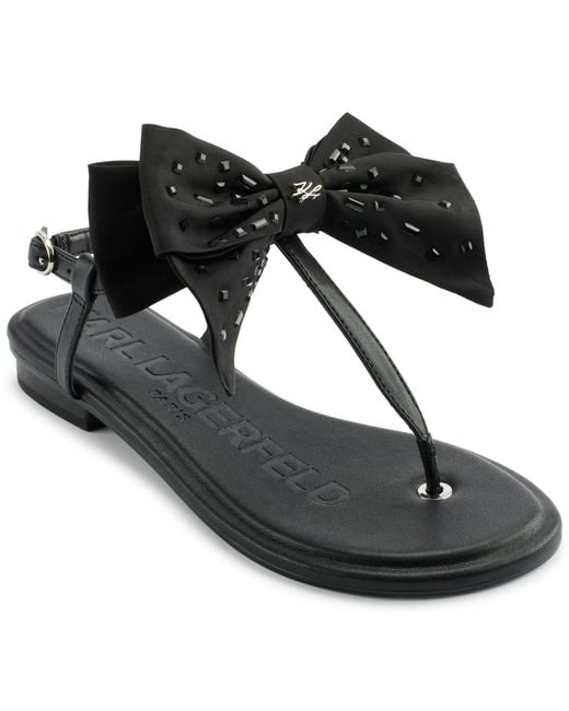 Karl Lagerfeld Black Paris Cristi Studded Bow Thong Flip Flop Sandal Slide