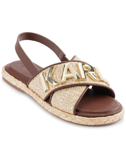 Karl Lagerfeld Metallic Paris Charla Slingback Espadrille Sandal With Logo Flat
