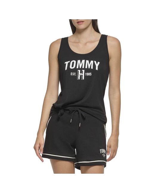 Tommy Hilfiger Black Printed Graphic On Chest Casual Basic Tank