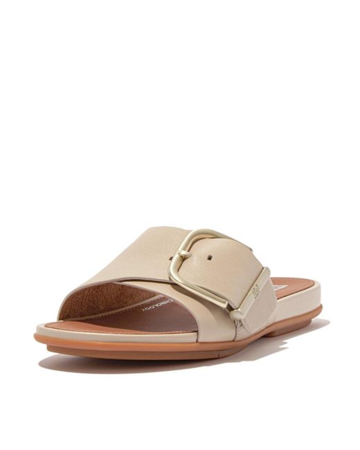 Fitflop Brown Gracie Maxi-buckle Leather Slides Wedge Sandal