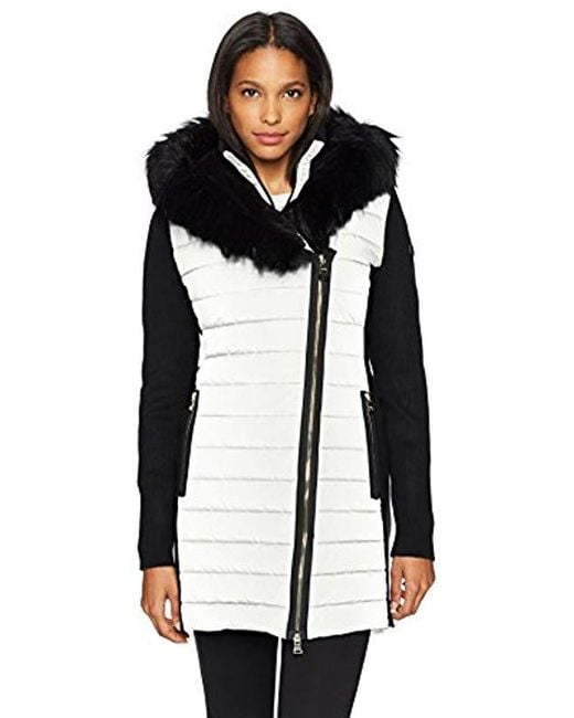Calvin Klein Black Performance Walker Jacket W/sweater Rib & Drama Collar Fur Trimmed Hood