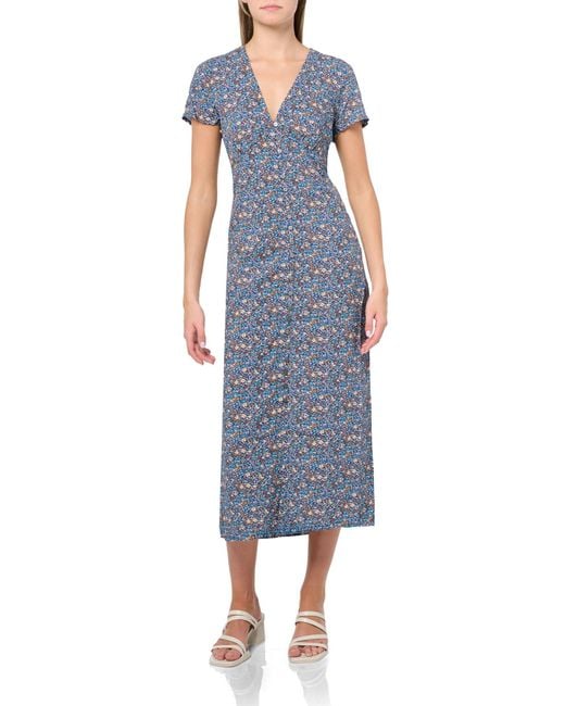 Lucky Brand Blue Printed Button Front Midi Dress