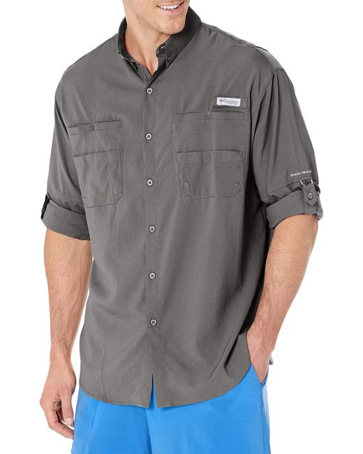 Columbia Gray Standard Pfg Tamiami Ii Upf 40 Long Sleeve Fishing Shirt for men