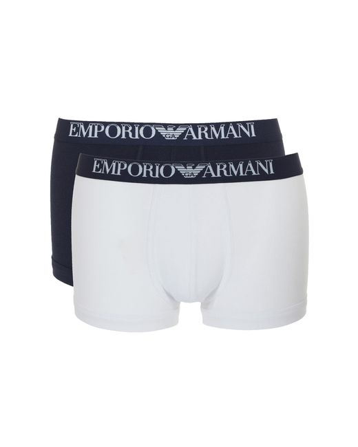 Emporio Armani Blue Ribbed Stretch Cotton 2-pack Trunk for men