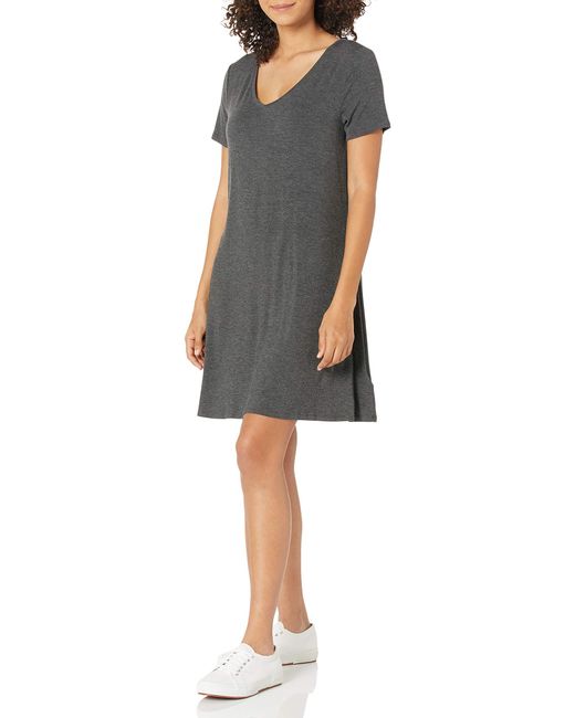 Amazon Essentials Blue Standard Short-sleeve V-neck Swing Dress