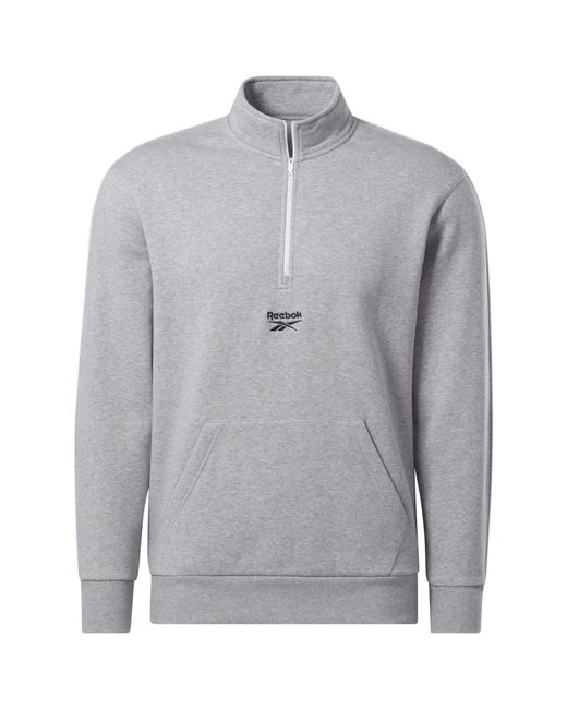 Reebok Gray Id Vintage Sport Fleece Quarter Zip Sweatshirt for men