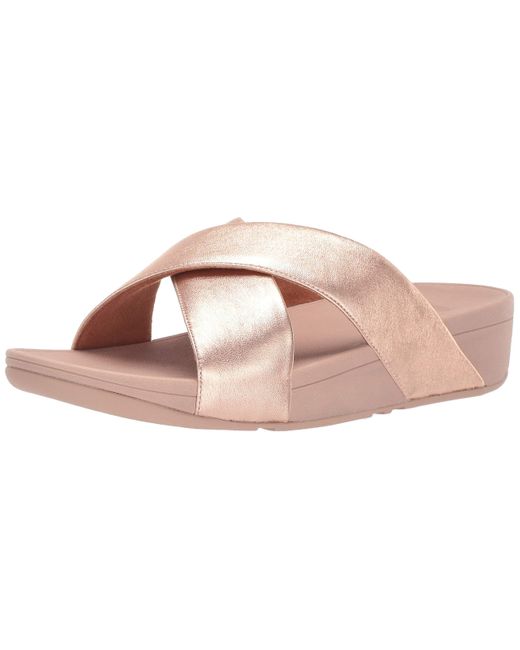 Fitflop Lulu Cross Slide Sandals-leather in Rose Gold (Pink) - Save 61% -  Lyst