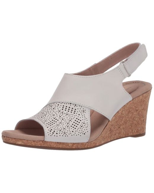 Clarks White Lafley Joy Wedge Sandal