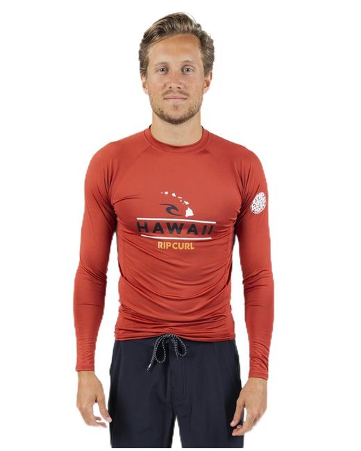 Rip Curl Red Hawaii Upf 50+ Performance Long Sleeve Rashguard for men