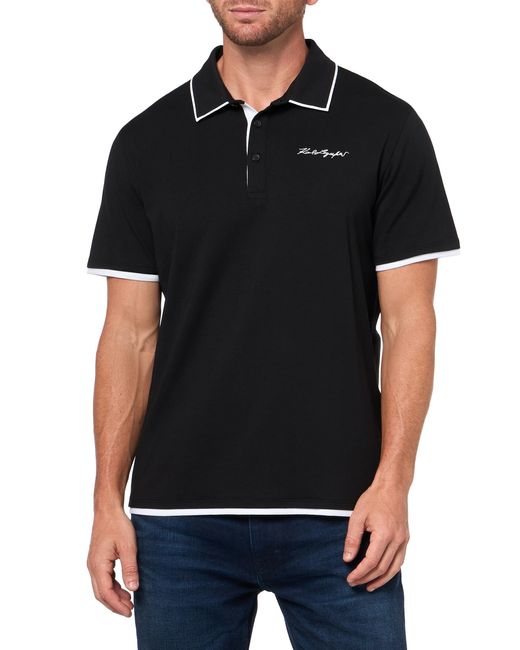 Karl Lagerfeld Black Paris Collared Color Blocking Signature Logo Polo for men