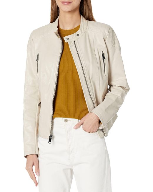Kenneth Cole White Classic Short Moto Faux Leather Jacket