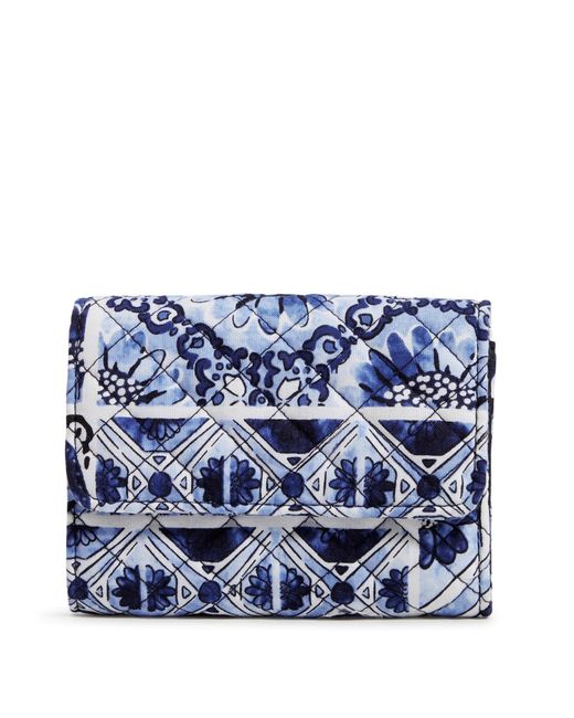 Vera Bradley Blue Cotton Riley Compact Wallet With Rfid Protection