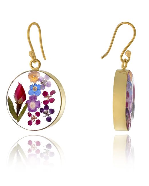 Amazon Essentials Metallic 14k Gold Over Sterling Silver Multi-color Pressed Flower Circle Drop Earrings