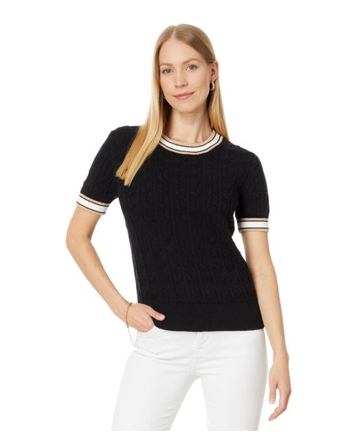 Tommy Hilfiger Black Cable Pullover Short Sleeve Sweater