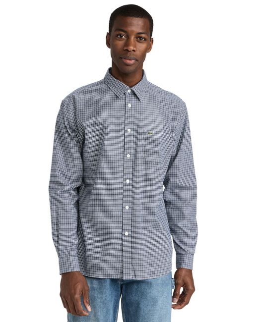 Lacoste Blue Long Sleeve Regular Fit Checkered Button Down Shirt for men