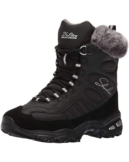 Skechers D'lites Chalet Faux Fur Collar Winter Boot Black | Lyst