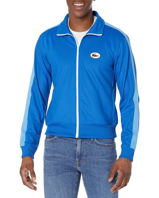Lacoste Blue Ls Semi Fancy Full Zip Applied Tape On Shoulder Sweatshirt for men