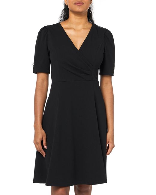 DKNY Black Wear To Work Vneck Short Sleeve Dress