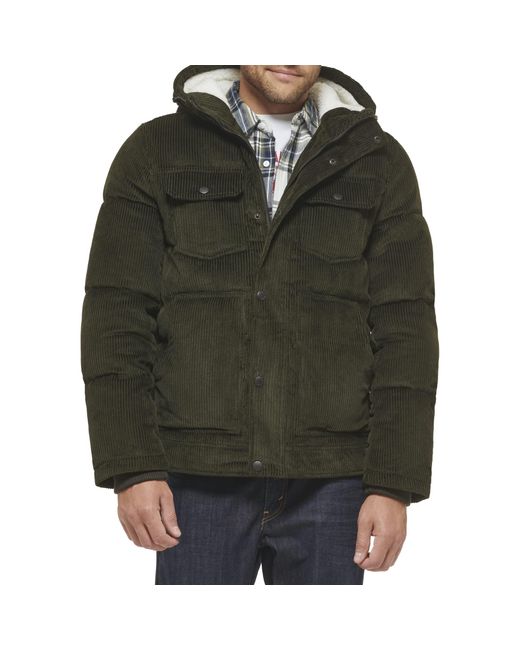 Levi's Green Heavyweight Mid-length Hooded Military Puffer Jacket for men
