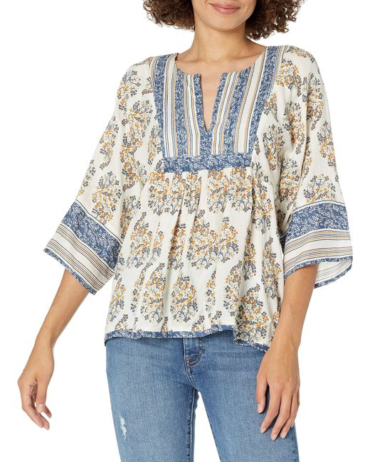 lucky brand printed peasant top