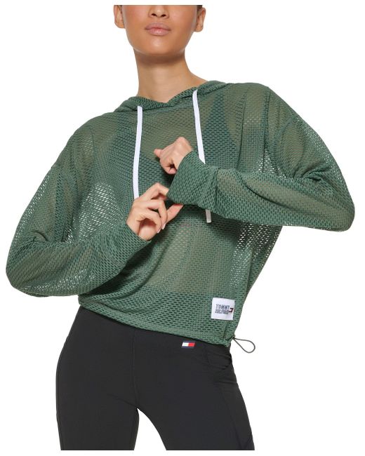 Tommy Hilfiger Premium Performance Mesh Hooded Long Sleeve Hoodie in Green  | Lyst