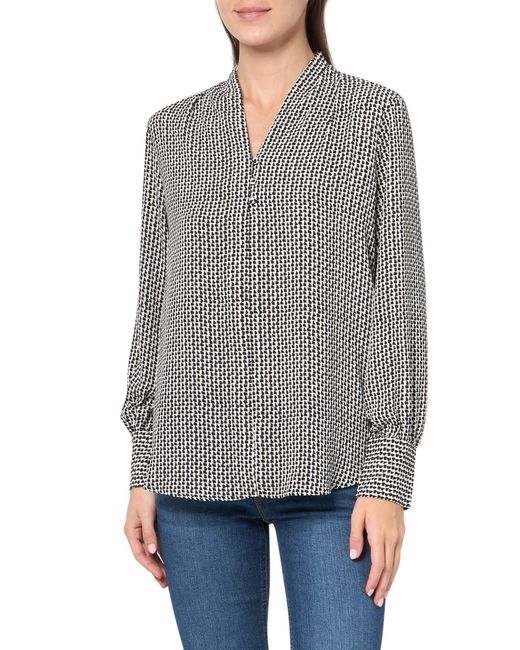 Adrianna Papell Gray Printed Button V-neck Blouse
