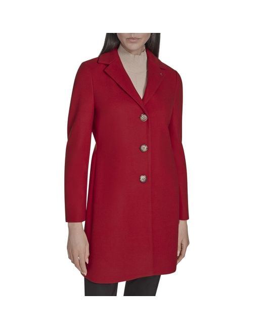 Calvin Klein Red Classic Faux Wool Overcoat – Long Button Front Winter