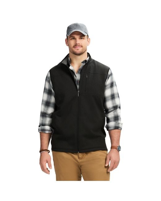 Izod Men's Black Big And Tall Advantage Performance Full Zip Sweater Fleece  Vest