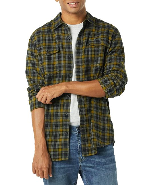 Amazon Essentials Green Regular-fit Long-sleeve Two-pocket Flannel Shirt for men