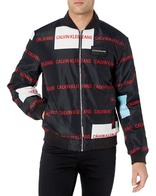 Calvin klein jeans multi logo black puffer jacket sales