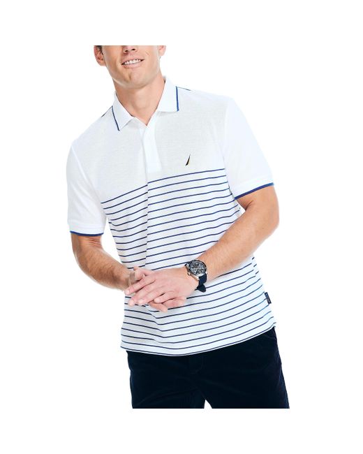 Nautica White Navtech Sustainably Crafted Striped Classic Fit Polo for men