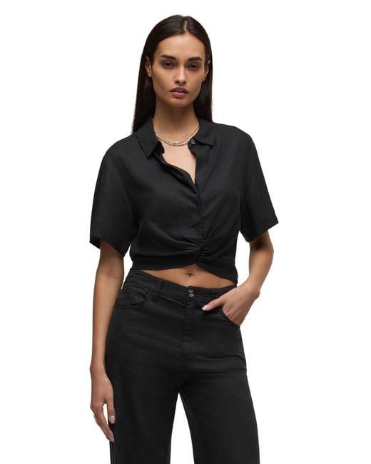 Hudson Black Knot Front Button Down Short Sleeve Shirt