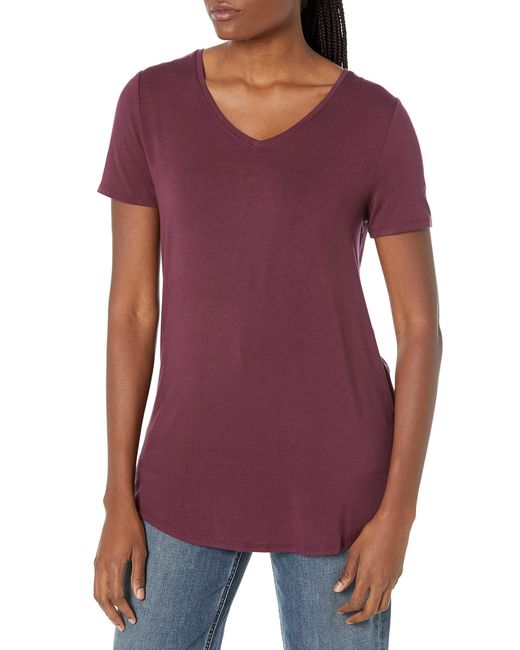 Amazon Essentials Purple Relaxed-fit Short-sleeved V-neck Tunic