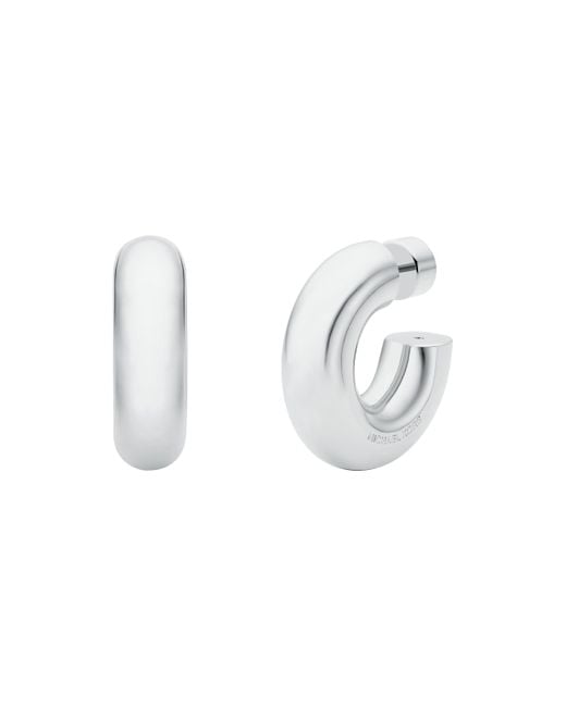Orecchini a cerchio da donna in ottone placcato platino di Michael Kors in White
