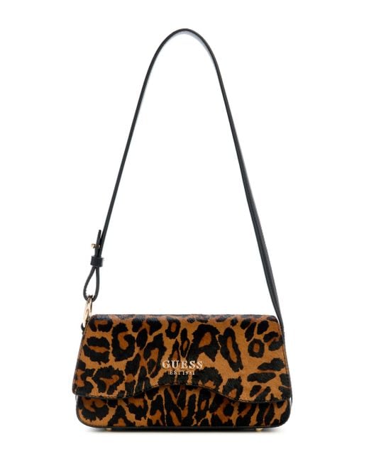 Guess Schoudertas Domitilla Flap Shoulder Bag Leopard Bruine in het Multicolor