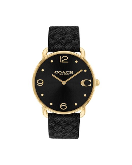 COACH Black 2h Quartz Watch With Signature C Canvas Strap - Water Resistant 3 Atm/30 Meters - Trendy Minimalist Design For Everyday Wear