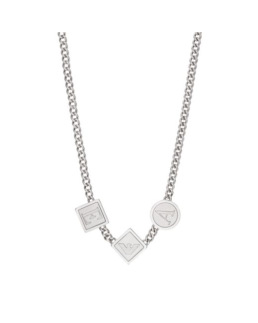 Emporio Armani Silver Stainless Steel Station Necklace in Metallic for ...