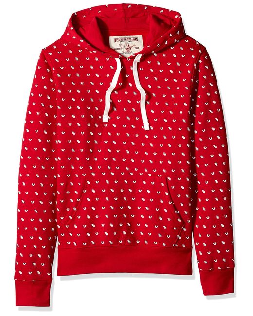 True Religion Long Sleeve Monogram Print Hoodie in Red for Men Lyst