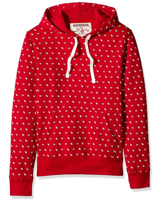 True Religion Red Long Sleeve Monogram Print Hoodie for men