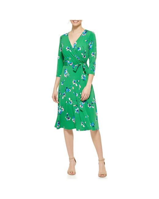 Eliza J Elbow Sleeve Vneck Midi Dress in Green Lyst