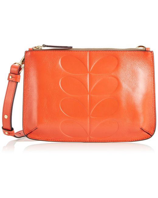 Orla Kiely Orange Embossed Stem Leather Forget-me-not Bag