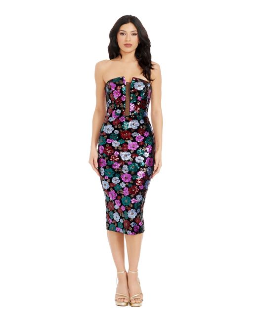 Dress the Population Women's Blue Erica Scattered Floral Sequin On Velvet