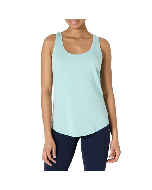 Amazon Essentials Blue Active Soft Cotton Scoop Neck Racerback Relaxed Fit Lightweight Yoga Tank