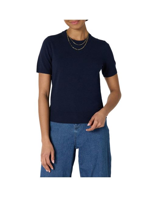 Amazon Essentials Blue Regular-fit Short Sleeve Pullover Sweater Top