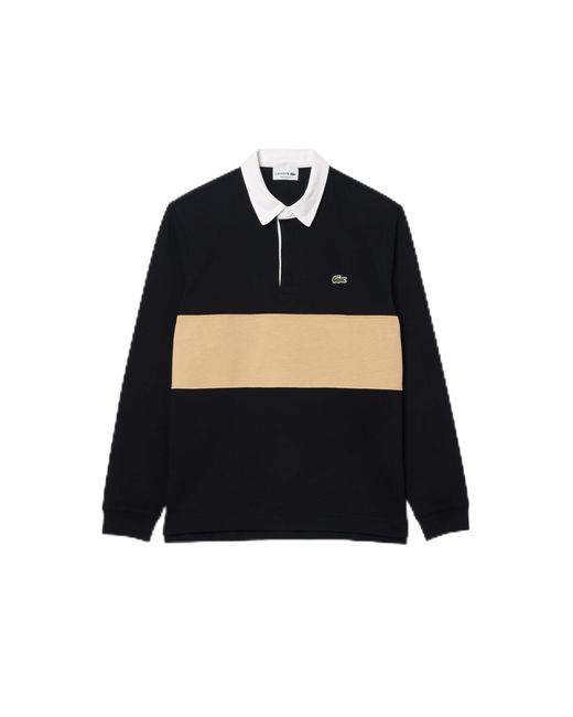 Lacoste Black Relaxed Fit Long Sleeve Color Blocked Rugby Shirt for men