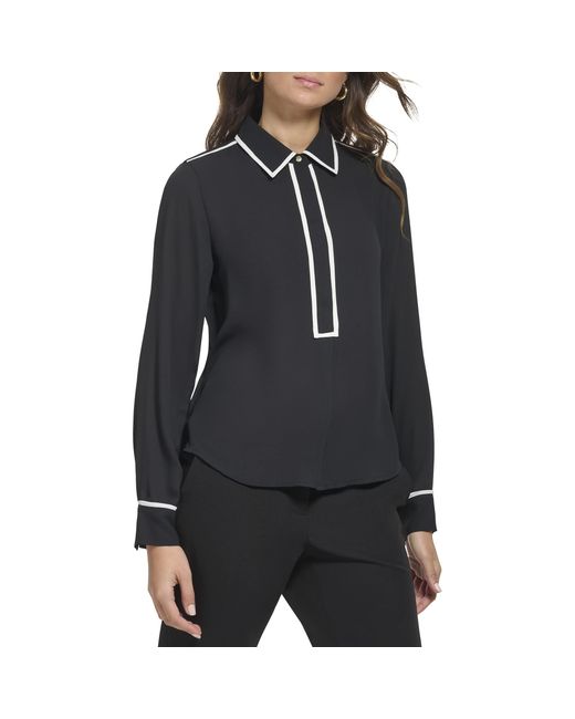 Tommy Hilfiger Long Sleeve Button Up Blouse Contrast Trim Sportswear Shirts  in Black | Lyst