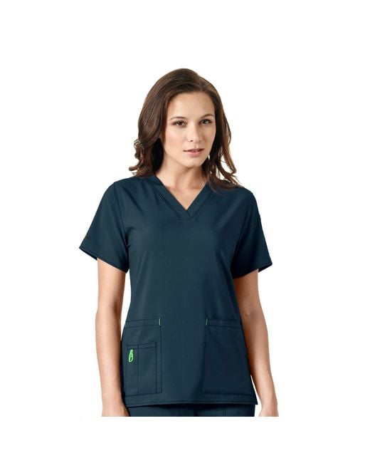 Carhartt Blue Womens Force Modern Fit Chest Pocket Top Medical Scrubs
