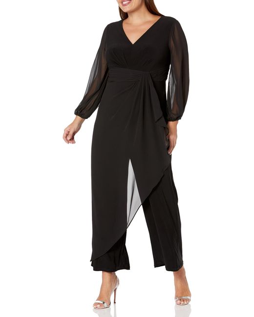 Adrianna Papell Plus Jersey Chiffon Combo Jumpsuit in Black | Lyst