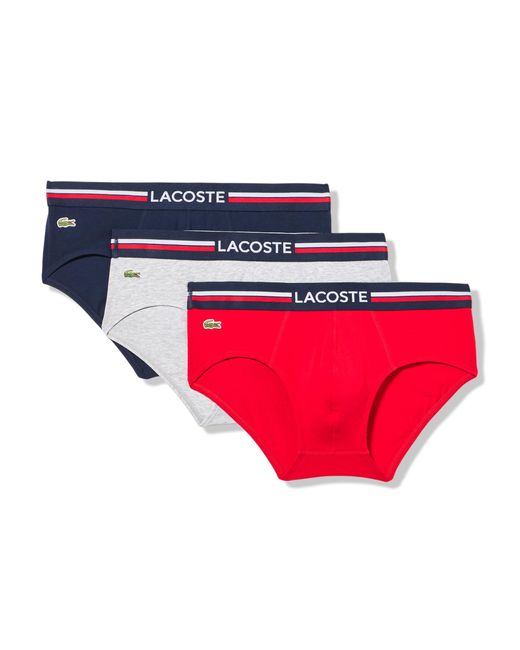 Lacoste Red Cotton Stretch Tricolor Waistband Briefs for men